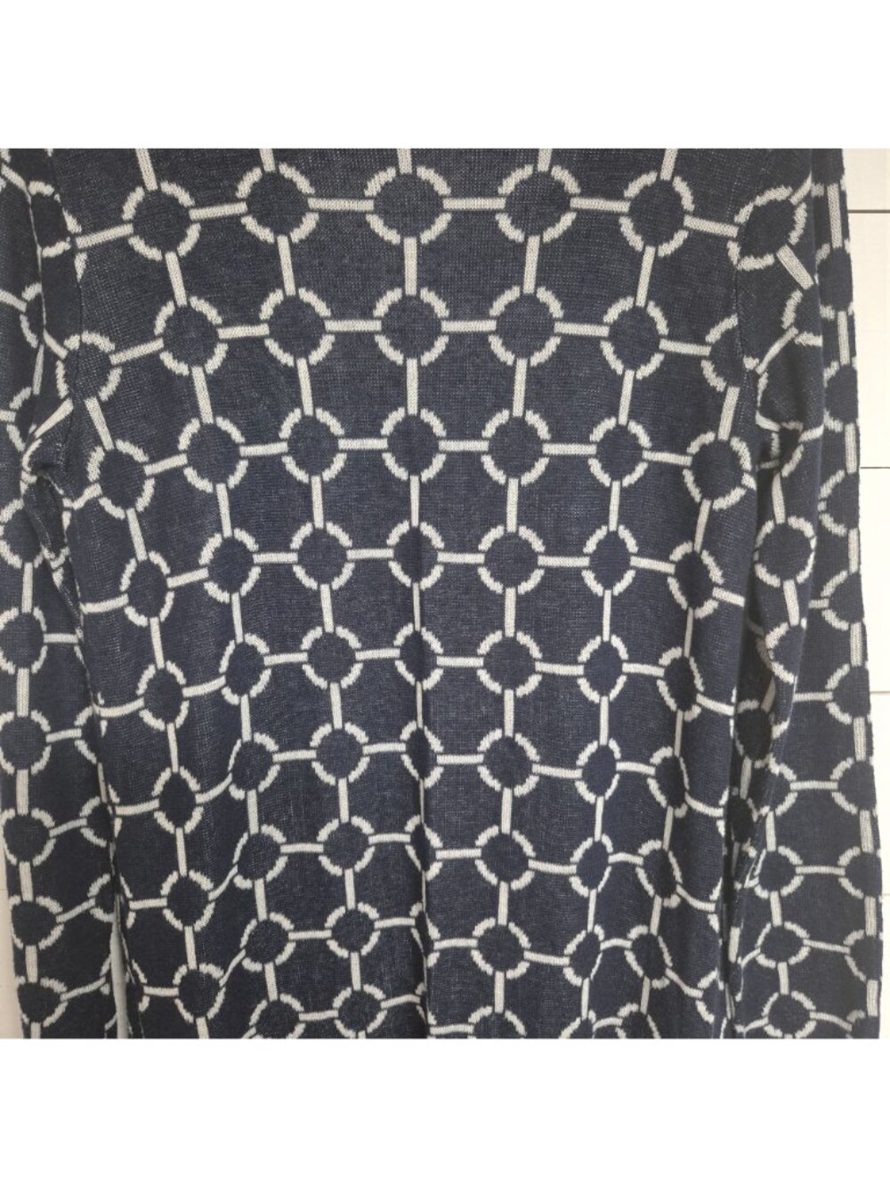 C by Bloomingdales Women's Navy & White Chain Pattern Open Front Cardigan - Picture 6 of 7
